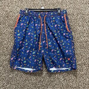 Beach Bros Swim Trunks Men's L Blue Mexican Fiesta Print Board Shorts Mesh Lined